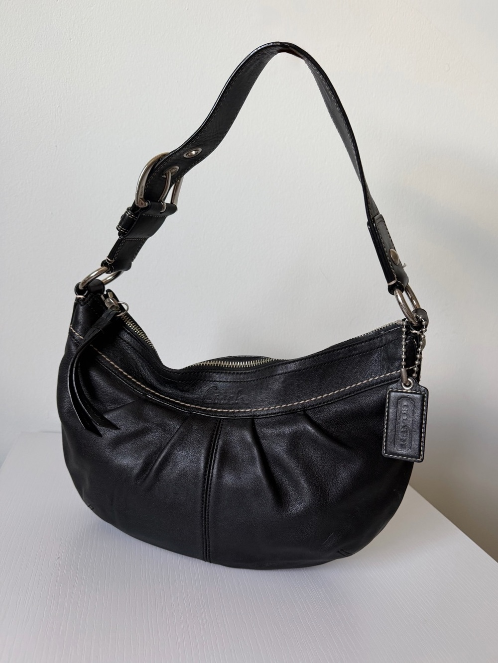 Vintage Coach Leather Hobo Bag F13730 Shoulder Bag Pleated Y2K
